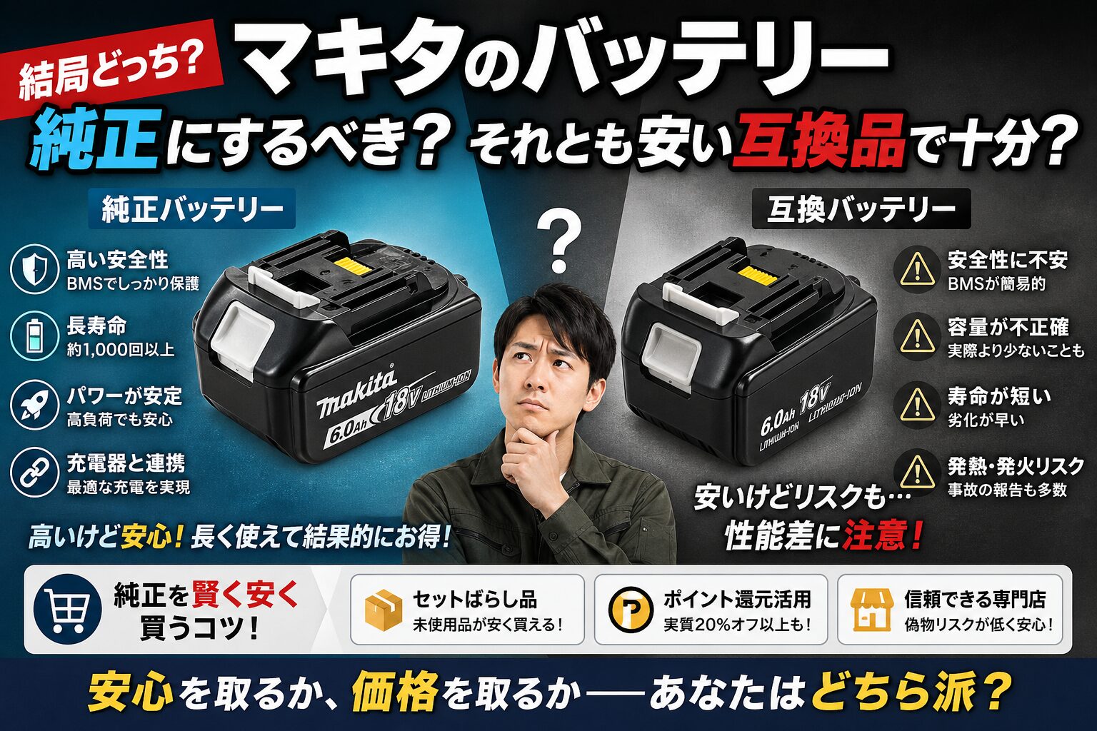 マキタのバッテリーの違いと純正を賢く安く買うコツ
